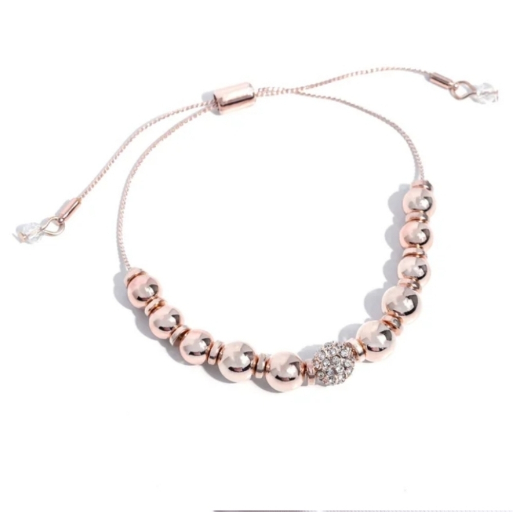 NEW Rose Gold & Crystal beaded bracelet. Fully adjustable w/sliding ball closure